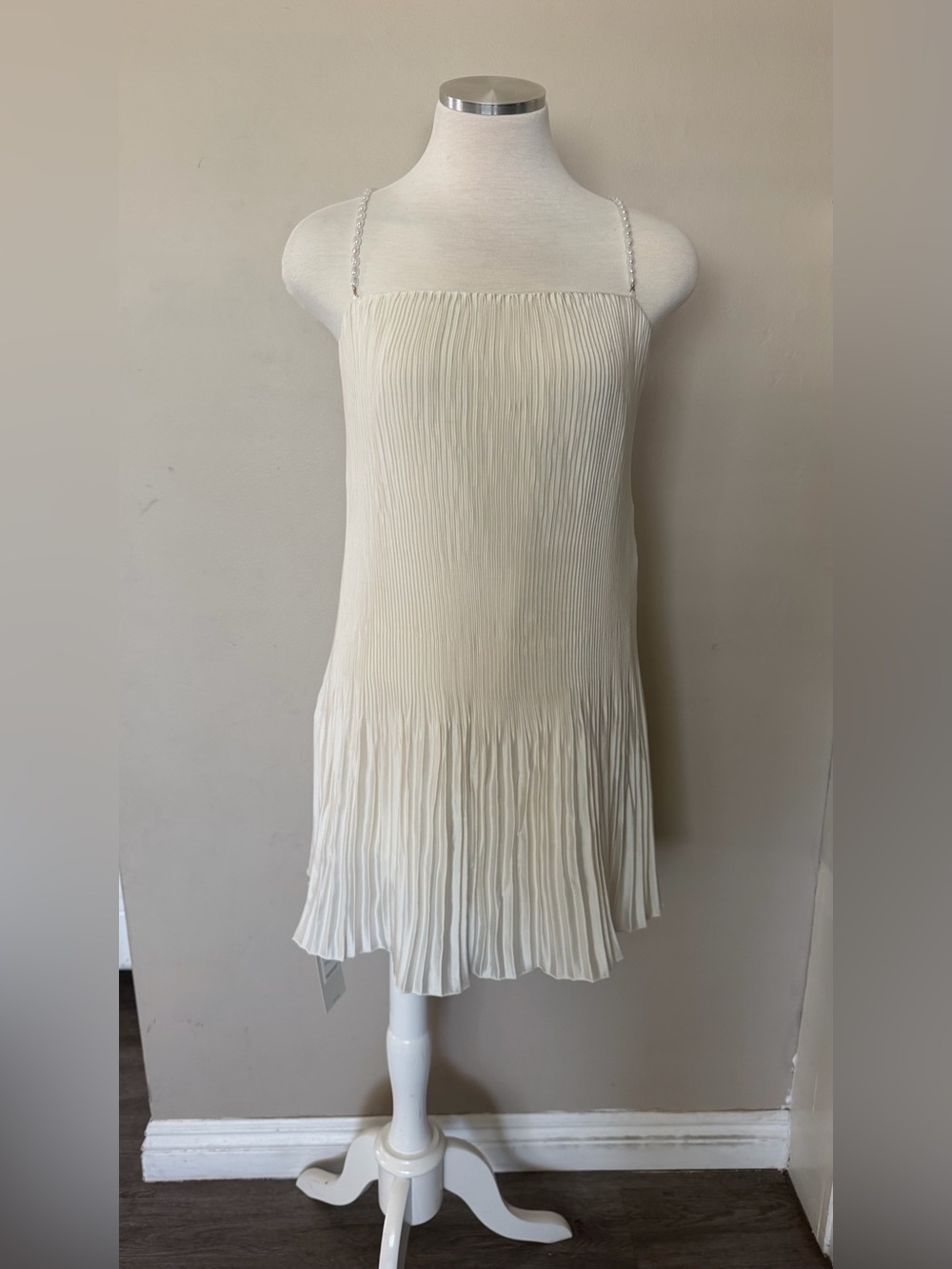 Abercrombie & Fitch Cream Pleated Mini Slip Dress